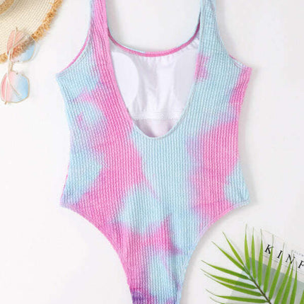 Women's Candy Color Fluorescent Pleated Fabric One-Piece Swimsuit