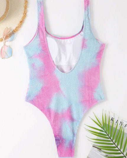 Women's Candy Color Fluorescent Pleated Fabric One-Piece Swimsuit