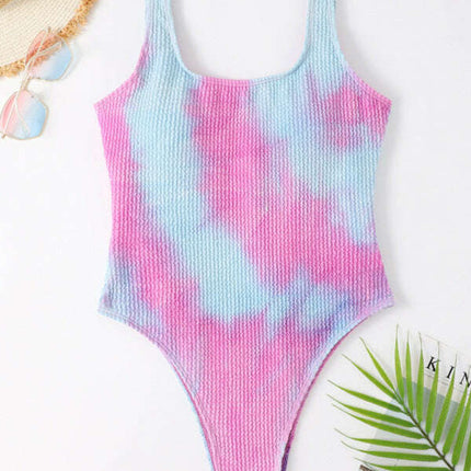 Women's Candy Color Fluorescent Pleated Fabric One-Piece Swimsuit