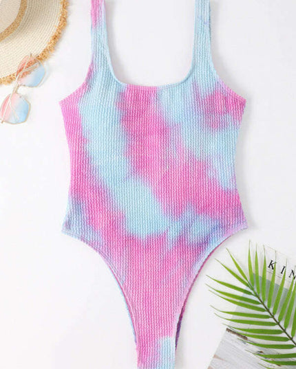 Women's Candy Color Fluorescent Pleated Fabric One-Piece Swimsuit