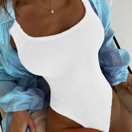 Women's Candy Color Fluorescent Pleated Fabric One-Piece Swimsuit