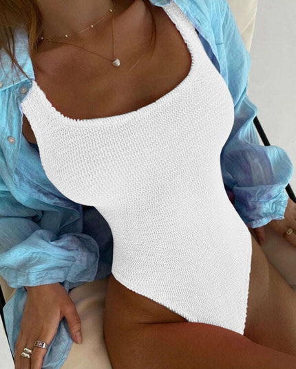 Women's Candy Color Fluorescent Pleated Fabric One-Piece Swimsuit