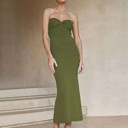 Elegant Strapless Wool Blend Dress with Cross Knit Detail - Chic and Seductive