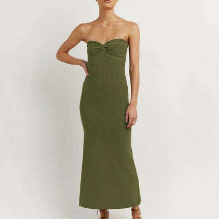 Elegant Strapless Wool Blend Dress with Cross Knit Detail - Chic and Seductive