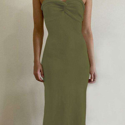 Elegant Strapless Wool Blend Dress with Cross Knit Detail - Chic and Seductive