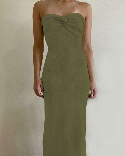 Elegant Strapless Wool Blend Dress with Cross Knit Detail - Chic and Seductive