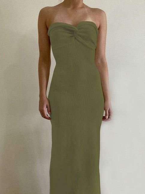 Elegant Strapless Wool Blend Dress with Cross Knit Detail - Chic and Seductive