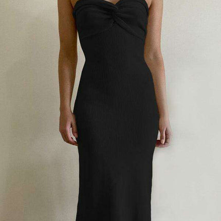 Elegant Strapless Wool Blend Dress with Cross Knit Detail - Chic and Seductive