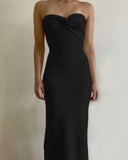 Elegant Strapless Wool Blend Dress with Cross Knit Detail - Chic and Seductive