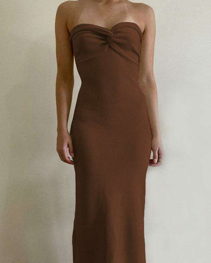 Elegant Strapless Wool Blend Dress with Cross Knit Detail - Chic and Seductive