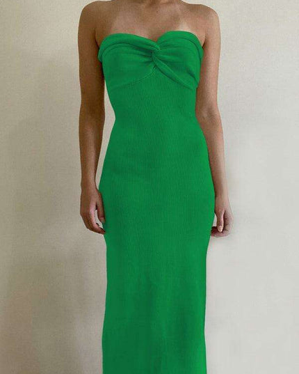 Elegant Strapless Wool Blend Dress with Cross Knit Detail - Chic and Seductive