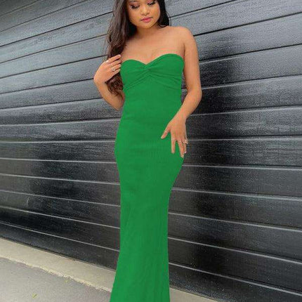 Elegant Strapless Wool Blend Dress with Cross Knit Detail - Chic and Seductive