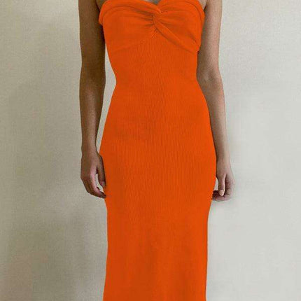 Elegant Strapless Wool Blend Dress with Cross Knit Detail - Chic and Seductive