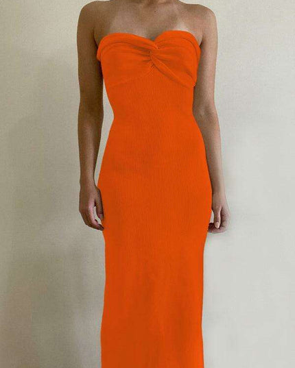 Elegant Strapless Wool Blend Dress with Cross Knit Detail - Chic and Seductive
