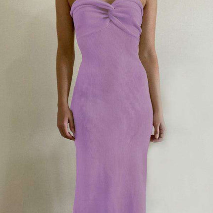 Elegant Strapless Wool Blend Dress with Cross Knit Detail - Chic and Seductive
