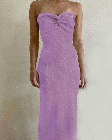 Elegant Strapless Wool Blend Dress with Cross Knit Detail - Chic and Seductive