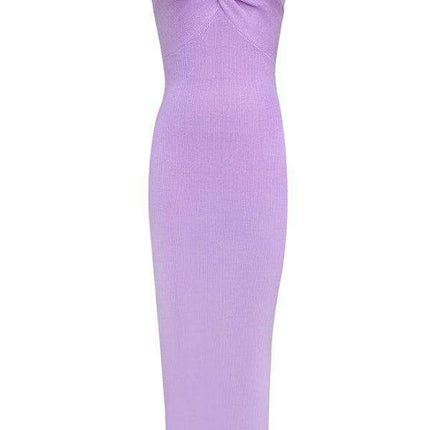 Elegant Strapless Wool Blend Dress with Cross Knit Detail - Chic and Seductive