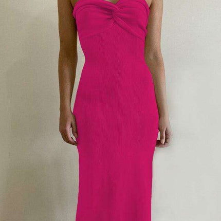 Elegant Strapless Wool Blend Dress with Cross Knit Detail - Chic and Seductive