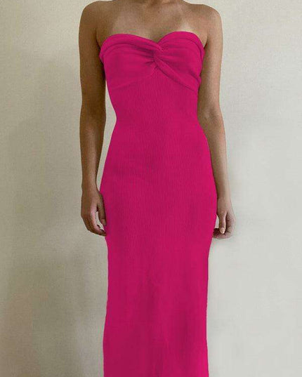 Elegant Strapless Wool Blend Dress with Cross Knit Detail - Chic and Seductive