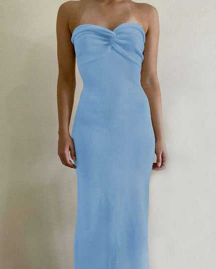Elegant Strapless Wool Blend Dress with Cross Knit Detail - Chic and Seductive