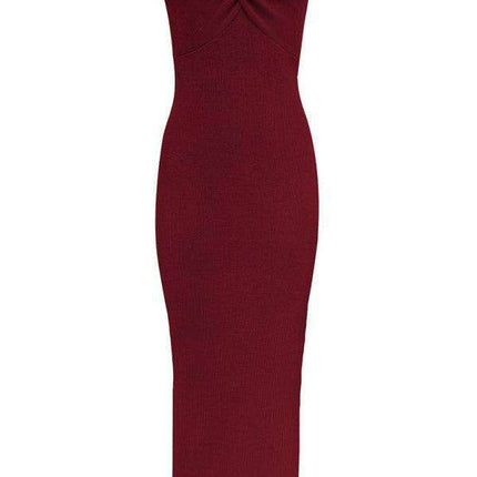 Elegant Strapless Wool Blend Dress with Cross Knit Detail - Chic and Seductive