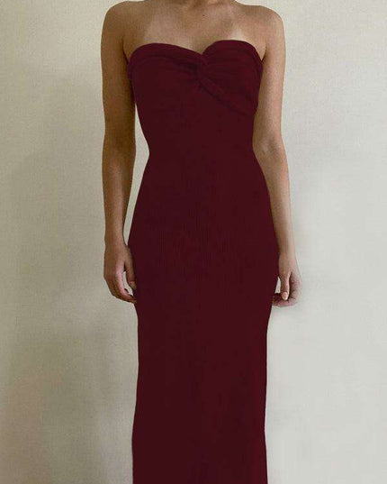 Elegant Strapless Wool Blend Dress with Cross Knit Detail - Chic and Seductive