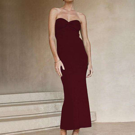 Elegant Strapless Wool Blend Dress with Cross Knit Detail - Chic and Seductive