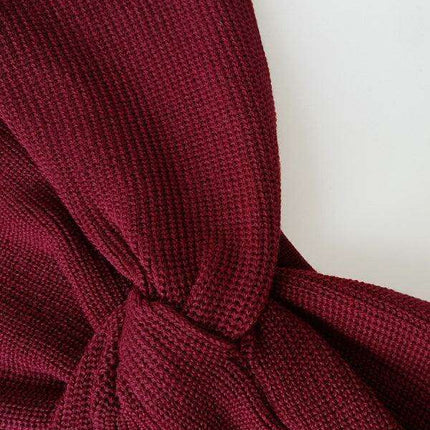 Elegant Strapless Wool Blend Dress with Cross Knit Detail - Chic and Seductive