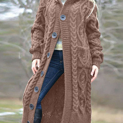 Women Woolen Knit Button Long Cardigan