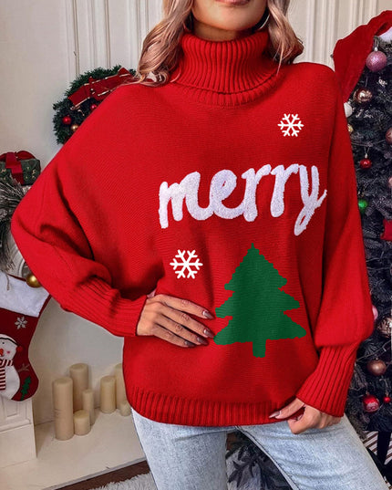 Women's Christmas casual bat sleeve letter knitted sweater