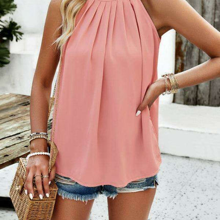 Sophisticated Sleeveless Polyester Top - A Must-Have for Spring and Summer Fashion