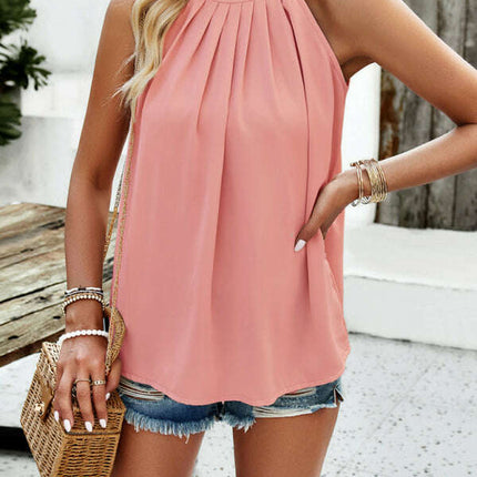 Sophisticated Sleeveless Polyester Top - A Must-Have for Spring and Summer Fashion