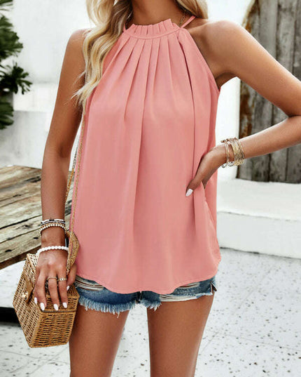 Sophisticated Sleeveless Polyester Top - A Must-Have for Spring and Summer Fashion