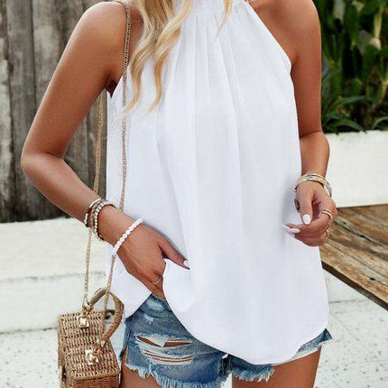 Sophisticated Sleeveless Polyester Top - A Must-Have for Spring and Summer Fashion