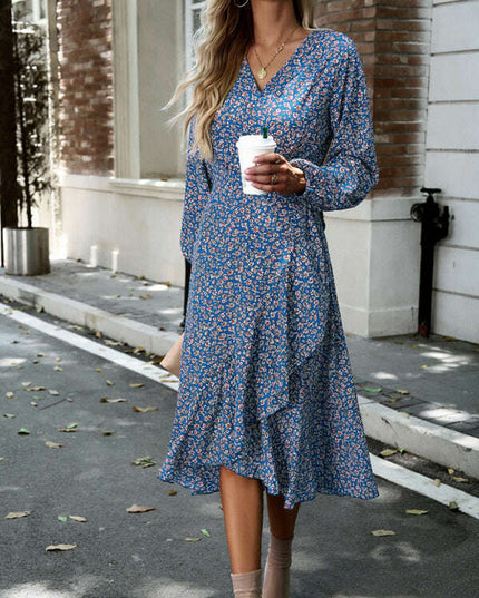 Floral wrap casual resort style strappy full skirt dress