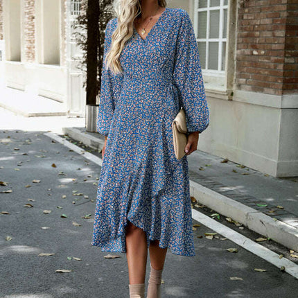 Floral wrap casual resort style strappy full skirt dress