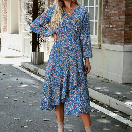 Floral wrap casual resort style strappy full skirt dress