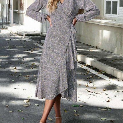 Floral wrap casual resort style strappy full skirt dress