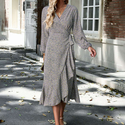 Floral wrap casual resort style strappy full skirt dress