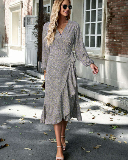 Floral wrap casual resort style strappy full skirt dress