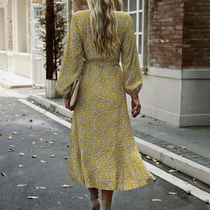 Floral wrap casual resort style strappy full skirt dress