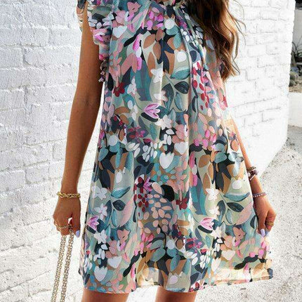 Chic Floral Print Sleeveless Dress - Women's Elegant Fashion