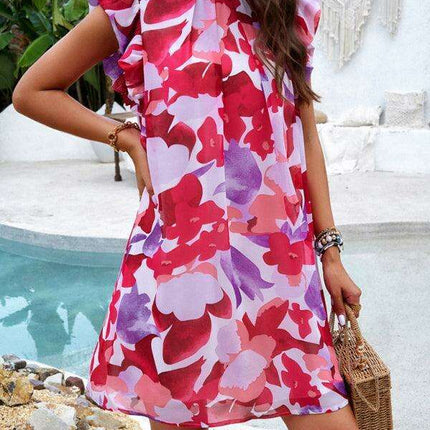 Chic Floral Print Sleeveless Dress - Women's Elegant Fashion