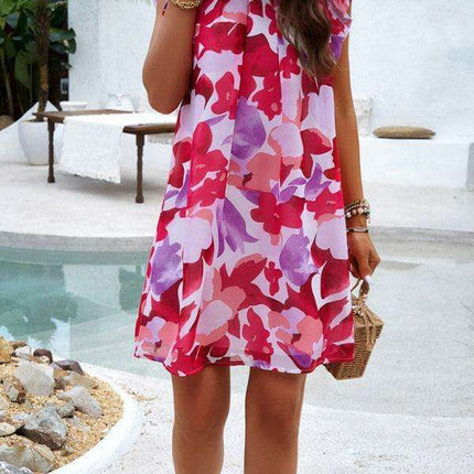 Chic Floral Print Sleeveless Dress - Women's Elegant Fashion