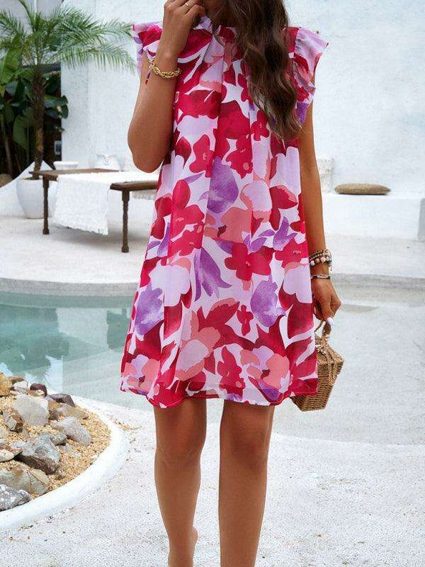 Chic Floral Print Sleeveless Dress - Women's Elegant Fashion