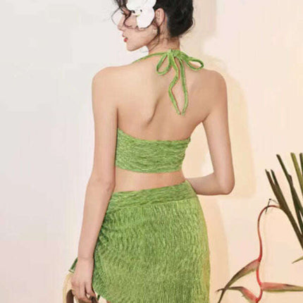 Women's split gold velvet three-piece vacation beach bikini