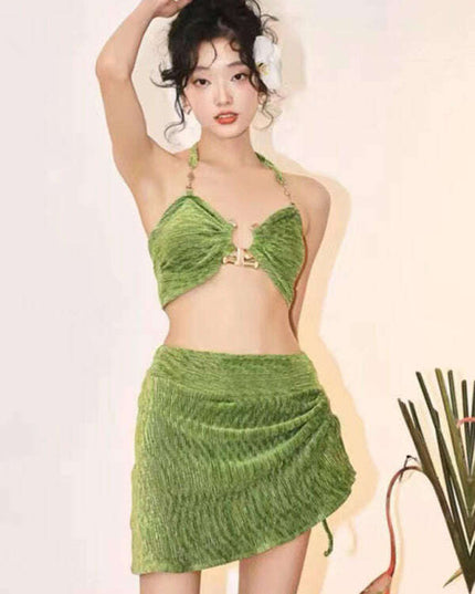 Women's split gold velvet three-piece vacation beach bikini