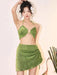 Women's split gold velvet three-piece vacation beach bikini