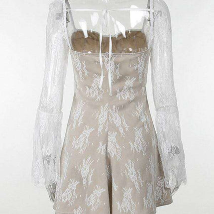 Luxe Lace-Trimmed Strappy Dress with Sophisticated Long Sleeves