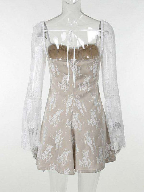 Luxe Lace-Trimmed Strappy Dress with Sophisticated Long Sleeves